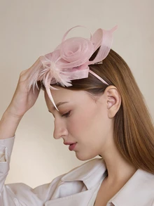 1件装羽毛茶会礼帽，适合女士，可用于赛马会、肯塔基德比等场合，是送给女士和女孩的圣诞礼物。 - 彩色 - 查看 3