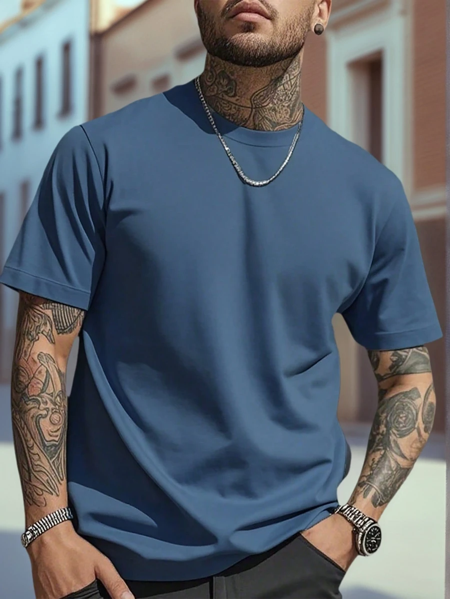 男士休闲纯色短袖T恤，舒适透气，夏季款式