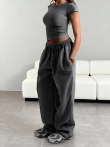 Pantalon de survêtement ample et ample pour femmes, gris foncé, début de l'automne