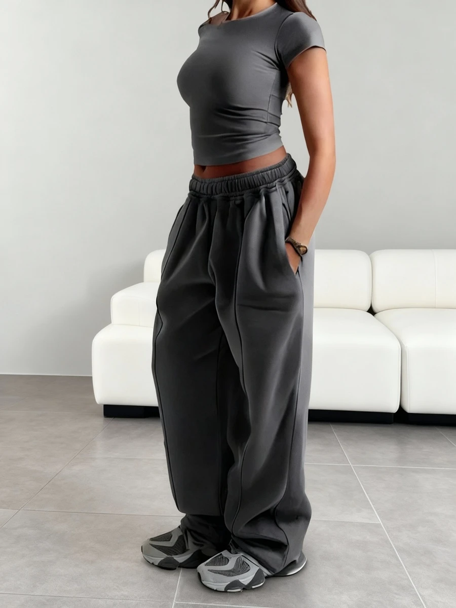 Pantalon de survêtement ample et ample pour femmes, gris foncé, début de l'automne