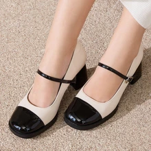 Clariva 女士PU皮革粗跟玛丽珍鞋圣诞礼物 - 黑與白 - 查看 2