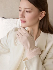 Clariva 1pair Beige Thickened Winter Touchscreen Gloves Accessories Winter Gloves Gifts - Beige - View 3