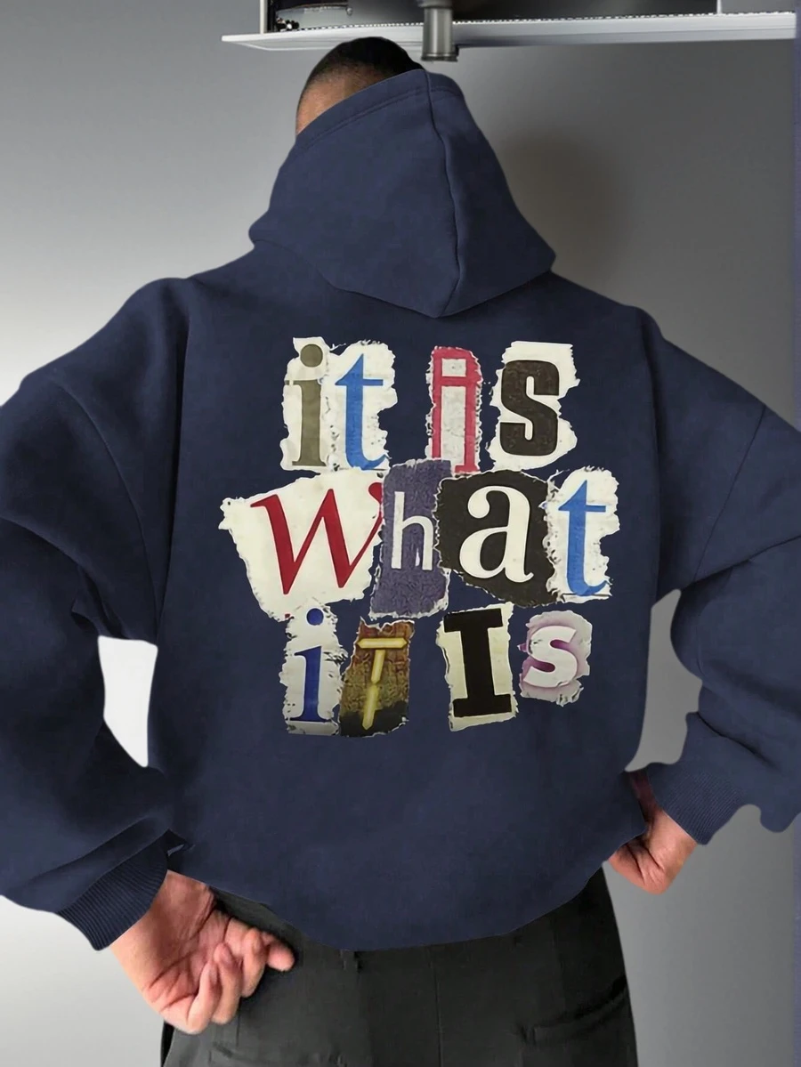 男士秋冬品牌趣味拼贴字母拼接连帽卫衣，时尚与功能完美结合，长袖上衣