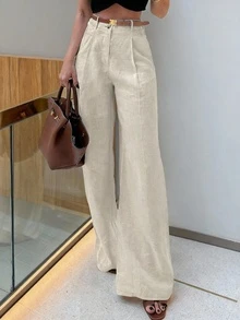 Women's Elegant Khaki Wide-Leg Pants, Suitable For Commuting And Fashionable Daily Occasions, Spring/Autumn