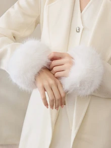 Clariva 2pcs Set Solid Color Acrylic Fuzzy Beanie Hat And Cuffs, Fluffy Trim, Warm For Autumn Winter Winter Accessories Winter Outfits Gifts - A - View 4