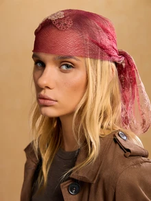 Tropiscape 1件装女士时尚刺绣方巾/头巾圣诞礼物 - 紅色 - 查看 4