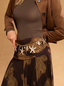 Tropiscape 1pc Fashion Starfish Shell Tassel Waist Chain, Elegant Vacation Style Suitable For Women Beachwear Gifts - Yellow Gold - View 2