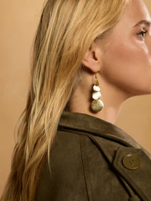 Tropiscape 一对欧美风格镀金镀银金属长款几何圆形流苏耳环，时尚百搭，适合节日、约会、旅行，也是送给女性的圣诞礼物。 - 金色 - 查看 1