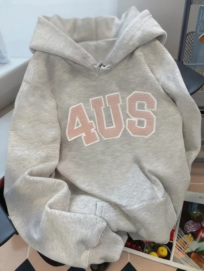 大码女式“4 US”印花连帽长袖休闲卫衣，适合春季、夏季、秋季和圣诞节外出穿着