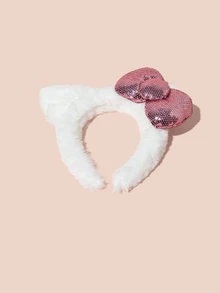 Hatastic Tom's Cat 耳朵毛絨髮箍，S 號休閒拍照髮飾，蝴蝶結髮箍，聚酯纖維，適合四季情人節，髮帶，髮箍，禮物，音樂節，返校季 - 彩色 - 查看 1
