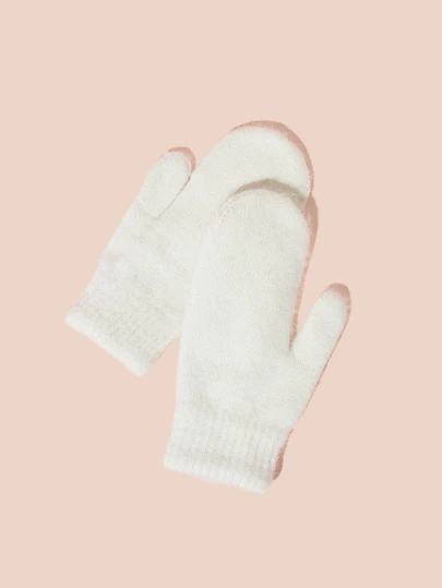 Hatastic 1 双女士纯色兔毛保暖双层加厚针织露指手套，适合聚会、驾驶、骑行、徒步、跑步、寒冷天气保暖，圣诞礼物