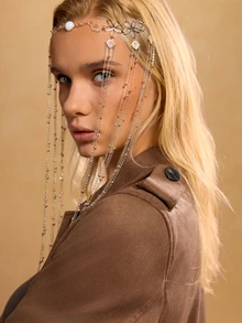 Tropiscape 1pc Fashion Elegant Chain Tassel Headpiece Forehead Chain Hair Chain Head Jewelry Head Pieces Jewelry Hair Jewelry Hair Vine Chain, Hair Jewellery, Wedding Gifts - Gold - View 3