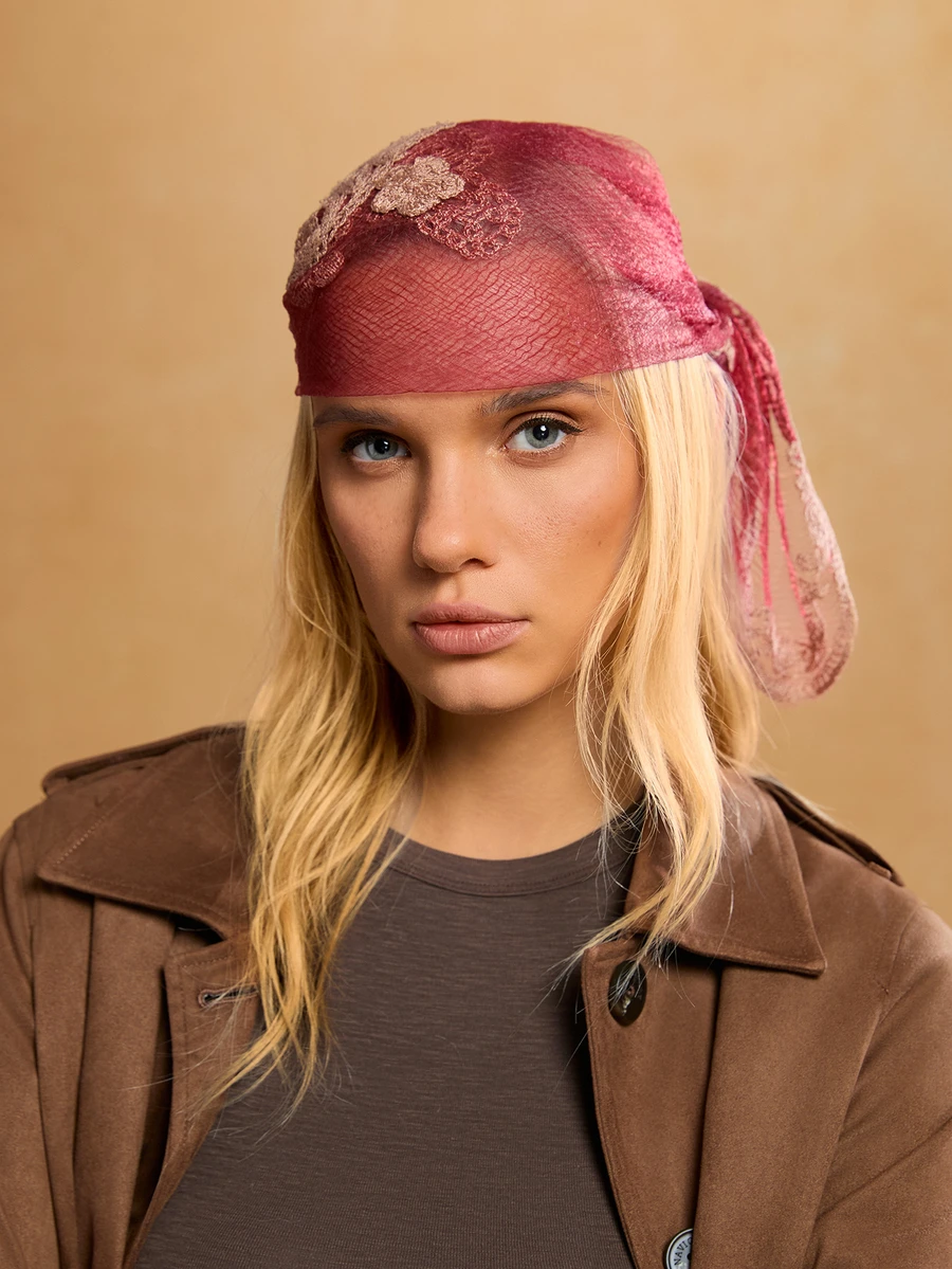 Tropiscape 1件装女士时尚刺绣方巾/头巾圣诞礼物 - 紅色 - 查看 1