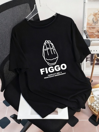 Plusstorlek dam sommar-T-shirt med slogantryck och rund hals, avslappnad och bekväm för vardagsbruk