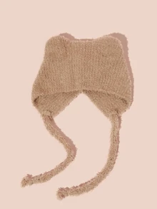 Hatastic 1PC Hat Solid Color Plush Lace Up Hat Cute Cat Ear Hat Brimless Knitted Hat Keep Warm Winter Daily Shopping Travel Gifts - Multicolor - View 7