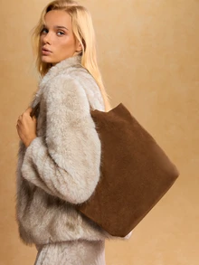 Tropiscape 复古秋冬托特包，小众设计，麂皮材质，高端质感，母子包，日常通勤，百搭休闲水桶包，哑光质感，新品上市，大容量，腋下提手，柔软表面，单肩背，简约圣诞礼物 - 棕色 - 查看 7