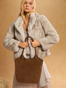 Tropiscape 复古秋冬托特包，小众设计，麂皮材质，高端质感，母子包，日常通勤，百搭休闲水桶包，哑光质感，新品上市，大容量，腋下提手，柔软表面，单肩背，简约圣诞礼物 - 棕色 - 查看 6