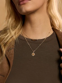 Tropiscape 1件复古金色向日葵虎眼石吊坠项链，可叠戴毛衣链项链，时尚配饰，适合派对、宴会、圣诞礼物 - 棕色 - 查看 2