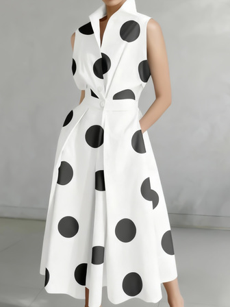 Vestido largo de mujer con botones, estilo swing, cuello en V, lunares aleatorios, para uso casual y de oficina, nuevo para primavera y otoño 2025, ropa de otoño, vestidos de otoño para mujer, ropa de otoño, ropa de negocios casual para mujer, ropa vintage para mujer