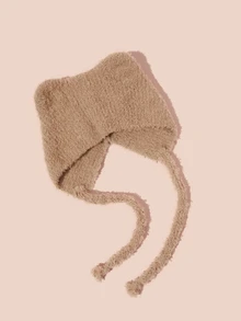 Hatastic 1PC Hat Solid Color Plush Lace Up Hat Cute Cat Ear Hat Brimless Knitted Hat Keep Warm Winter Daily Shopping Travel Gifts - Multicolor - View 8