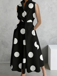 Vestido de botones con cuello en V y volantes de lunares, estilo minimalista y elegante para mujer, ideal para otoño. Vestido de otoño, atuendo de otoño para mujer, ropa de otoño, vestimenta casual de oficina para mujer, vestimenta casual de negocios, ropa retro para mujer, ropa de oficina para mujer, atuendo de trabajo para mujer