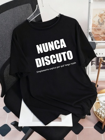 女士夏季西班牙语文字态度标语幽默短语图案印花T恤，休闲舒适日常穿着