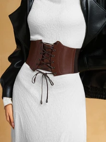 Tropiscape 1件女士棕色复古弹力腰带束身衣，适合圣诞派对或日常穿着，圣诞礼物 - 棕色 - 查看 2