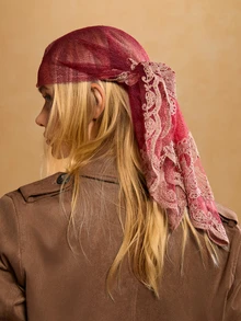 Tropiscape 1件装女士时尚刺绣方巾/头巾圣诞礼物 - 紅色 - 查看 6