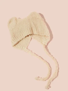 Hatastic 1PC Hat Solid Color Plush Lace Up Hat Cute Cat Ear Hat Brimless Knitted Hat Keep Warm Winter Daily Shopping Travel Gifts - Multicolor - View 6