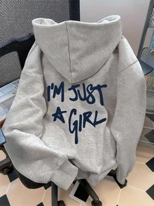 Áo nỉ dài tay in khẩu hiệu "Tôi chỉ là một cô gái" dành cho nữ, quà tặng ngày Valentine, áo nỉ chui đầu kiểu dáng thường ngày. - Xám - Xem 1