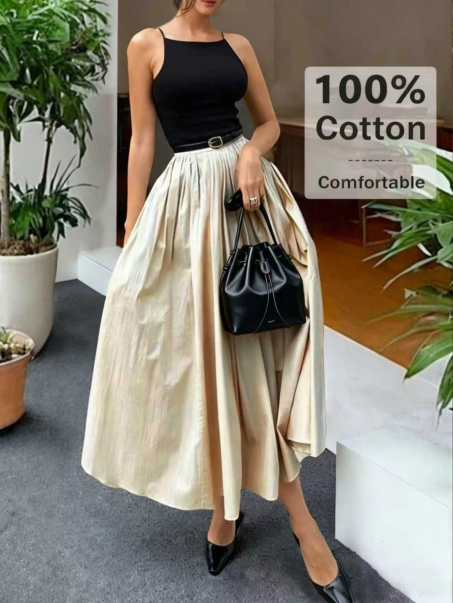 Women's Elegant Party Date Maxi Dress | Black Knit Patchwork Apricot A-Line High Waist | Waist Belt Included | Vacation & Business Casual | 2026 Spring Summer - Multicolor - View 1