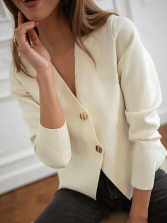 女式休闲宽松纽扣长袖衬衫，适合日常穿着，秋季