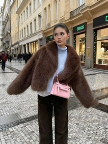 Women's Retro High-End Faux Fur Short Jacket, Loose Version Fashion Casual Coat