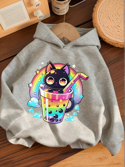 1pc Tween Girl Thermal Lined Thick Warm Sweatshirt, Student, Suitable Autumn/Winter Long Sleeve Top, Favorite