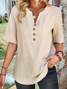Women's Vacation Casual Solid Color Blouse - Khaki - View 1