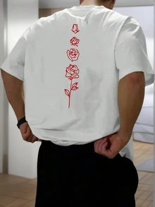 2025 男士花卉印花圆领短袖休闲T恤，夏季