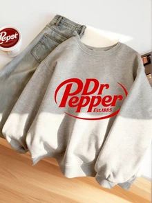 一件少女印花圆领连帽卫衣，秋冬季保暖，年轻学生休闲长袖上衣，Y2K/时尚/街头/复古风 - 深灰色 - 查看 1