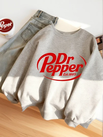 1pc Tween Girl Printed Crew Neck Hoodie Sweatshirt, Warm For Autumn/Winter, Young Student Casual Long Sleeve Top, Y2K/Fashion/Street/Retro