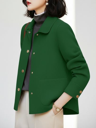 Europe And The United States Fashion Simple Plus-Size Women Lapel Single Breasted High Texture Short Coat Slouchy Casual Solid Color Long Sleeve Retro Temperament Loose With Fashionable Blouse Shu Fall Clothes Plus Size