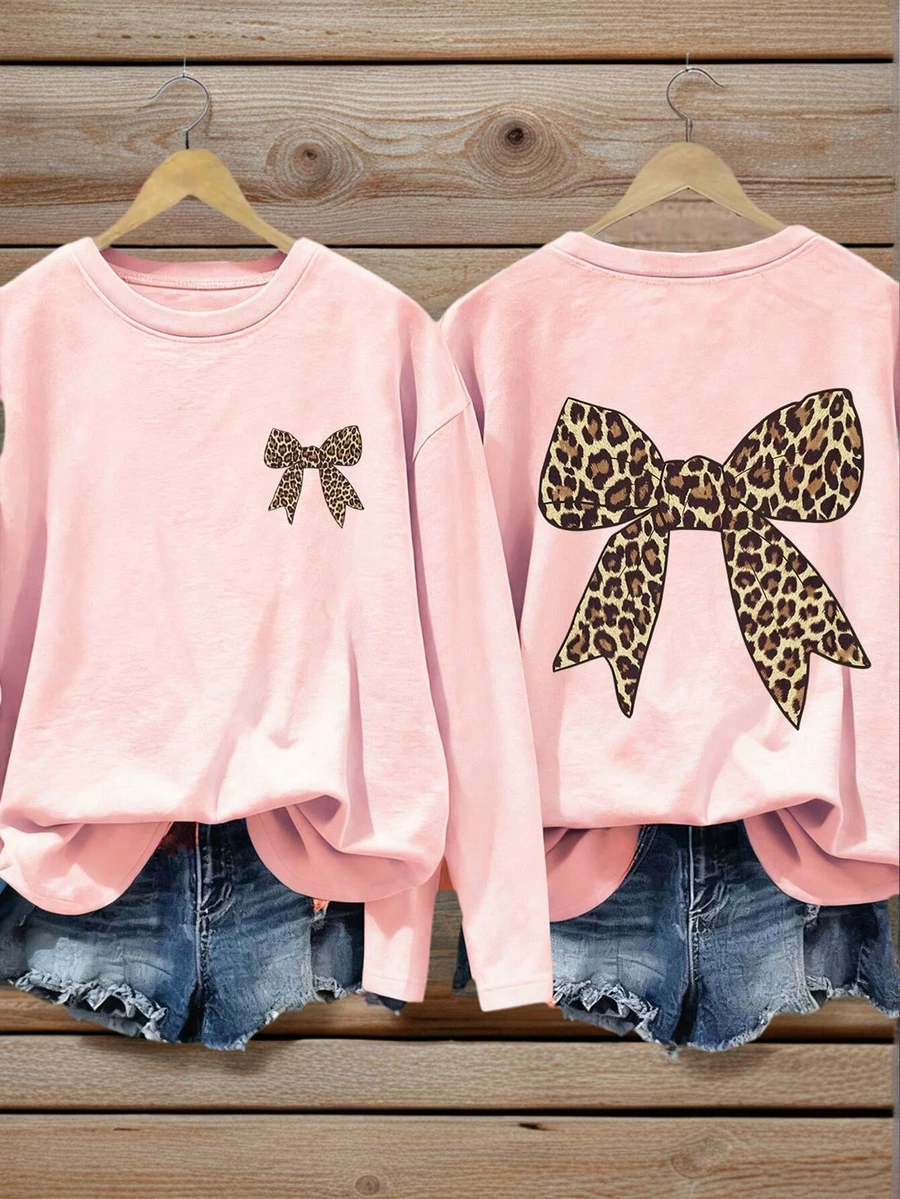 1 Stück Tween Mädchen Lässig Schmetterling Muster Langarm T-Shirt, bequemes Layering Top für junge Schülerinnen, Herbst/Winter - Pink - Übersicht 1