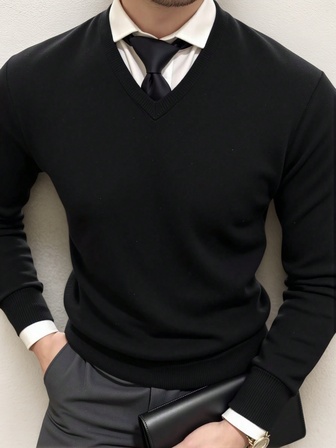 Suéter de punto de cuello en V de manga larga para hombre, para otoño e invierno