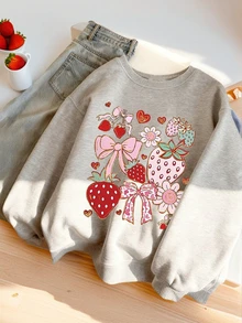 一件少女印花圆领卫衣，秋冬季保暖，年轻学生休闲长袖上衣，Y2K/时尚/街头/复古风格 - 灰色 - 查看 1