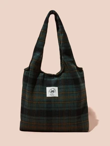 Hatastic 大容量、轻便的单件休闲时尚学院风图案可折叠可重复使用双提手开口式女士购物袋，适合度假、返校和购物，毛绒绒的，适合青少年女孩、女性、大学生，完美适用于办公室、工作、商务、通勤、大学、中学、高中、郊游、返校等场合，大容量购物袋，适合旅行、野餐、露营、户外探险，新款秋冬女士包，最佳秋季钱包，完美搭配秋季服装，女士礼物，音乐节 - 彩色 - 查看 1