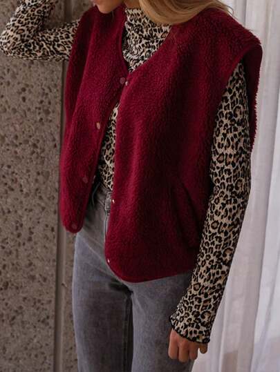 Dámský ležérní jednobarevný kardigan bez rukávů s knoflíky