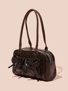 Hatastic 1 Minimalist Retro Zippered Open Shoulder Bag Pocket Decoration Double Handle Handbag Suitable For Women's Daily Leisure Commuting Use Gifts - Coffee - View 2