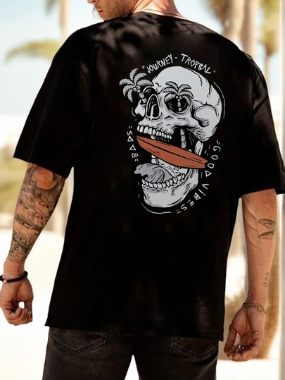 Camiseta de manga corta casual con cuello redondo y estampado gráfico de calavera para hombres, para Halloween