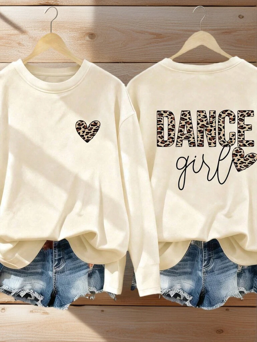 1pc Tween Girl Casual Printed Long Sleeve T-Shirt, Spring & Autumn, Young Student Apparel, Fashionable, Warm & Comfortable Design For Tween Girls - Apricot - View 1