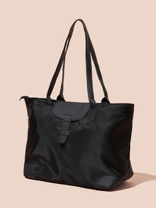 Hatastic Lightweight,Business Casual Large Capacity Tote Bag, Nylon Double Handle Shoulder Bag, Women's Fashion Office & Work Handbag Stitch Detail Shoulder Tote Bag For Teen Girls Women College Students,Rookies & White-Collar Workers Perfect For Office Gifts - Black - View 2