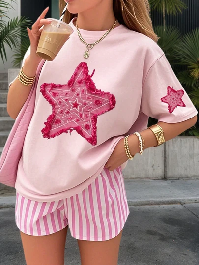 Tween Girls Printed Short Sleeve T-Shirt, Young Student Casual Summer Top For Girls Ready To Play