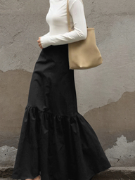 2025 Fashion Daily Elegant Street Commuter Solid Color Zipper Splicing Women's Long Skirt, Suitable For Spring, Autumn And Winter